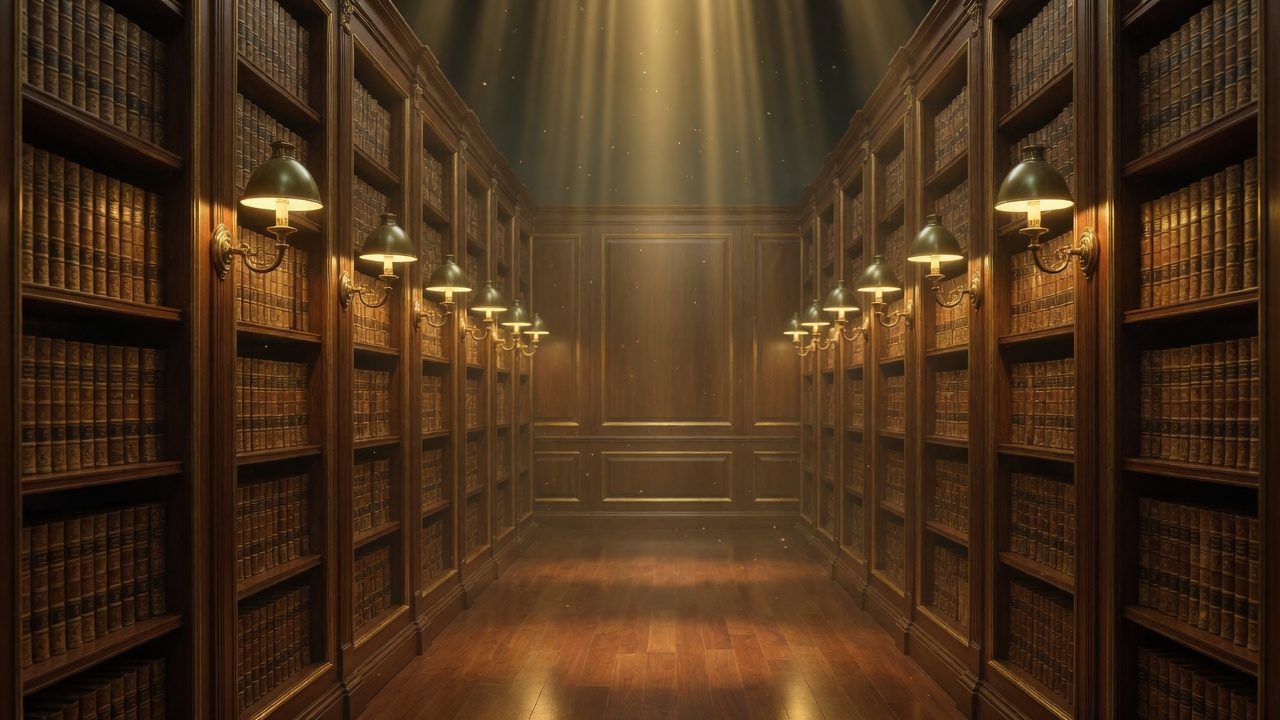 IDPROIT SRL gold legal governance aisle for the EU Artificial Intelligence Act (EU AI Act) and Dynamics 365: dark walnut legal archive with gold-brown leather volumes and honey-gold light for Copilot automation under Regulation (EU) 2024/1689