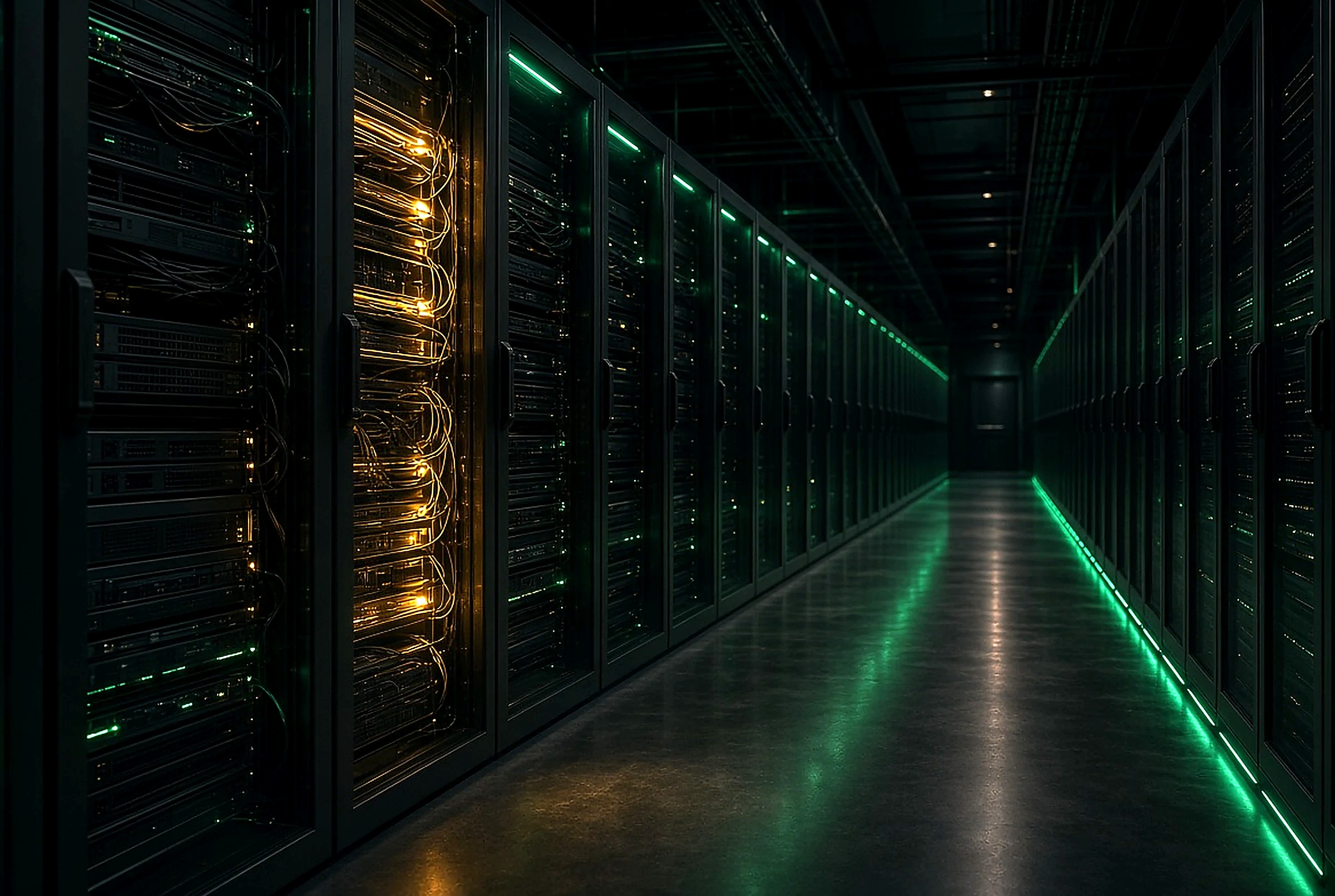 How an IDPROIT engagement runs — discovery, design, build and integrate, harden and hand over in a dark emerald datacenter aisle.
